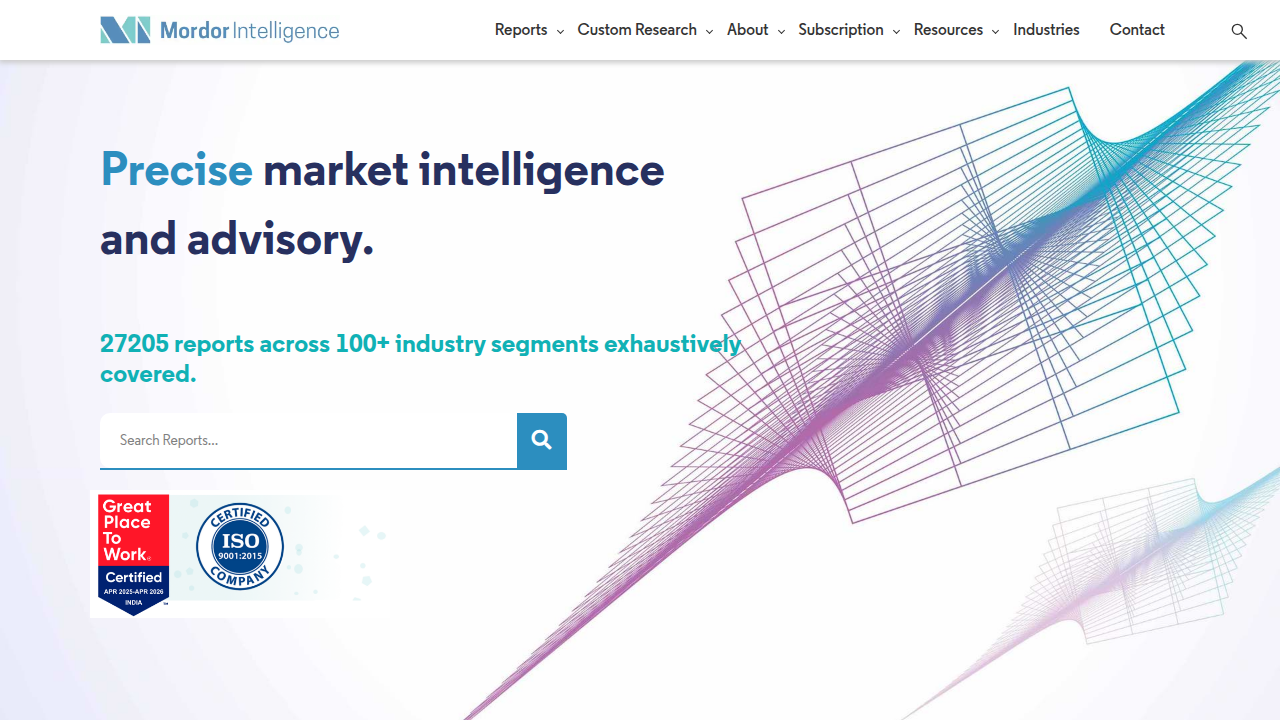 Screenshot of the Mordor Intelligence homepage, a source for market analysis and industry reports, including commercial real estate.