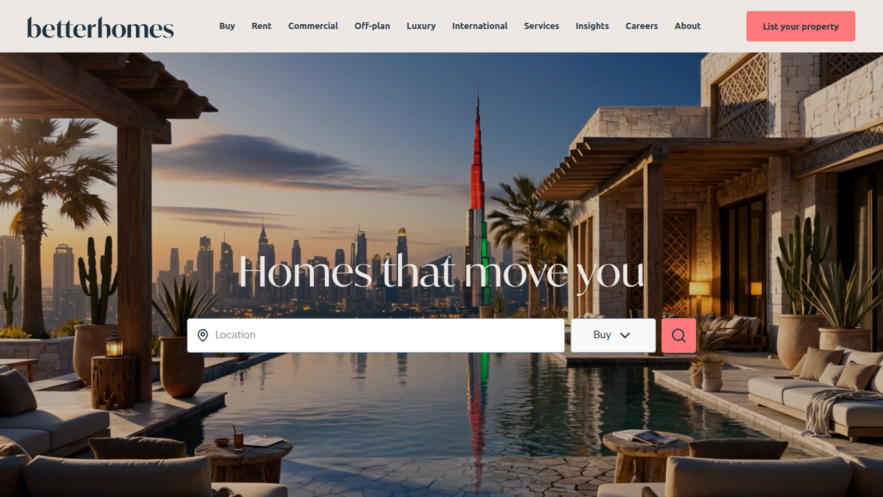 The Betterhomes website, providing resources on property ownership laws in Dubai.