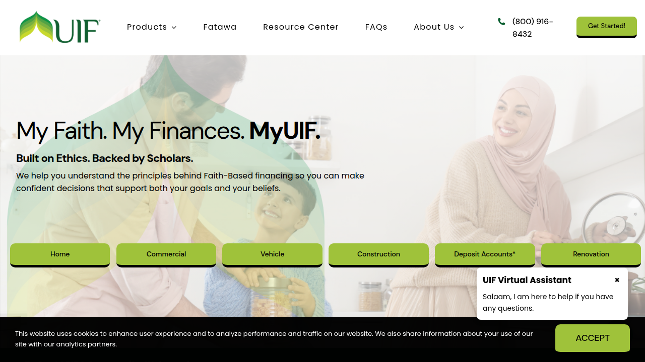 Homepage of UIF (United Islamic Financial), providing Sharia-compliant commercial real estate financing.