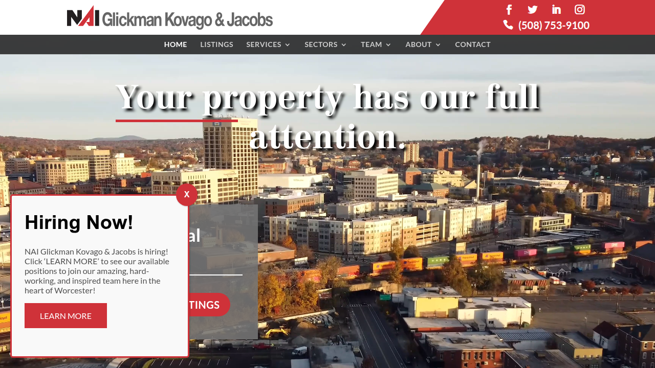 The homepage of Glickman Kovago & Company, a commercial property broker, offering insights into market advantages.