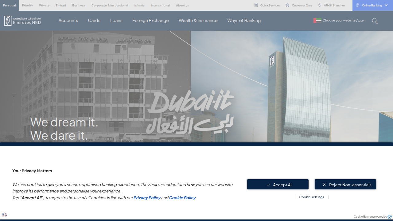 Screenshot of Emirates NBD's official website, a leading bank offering mortgage products in the UAE.