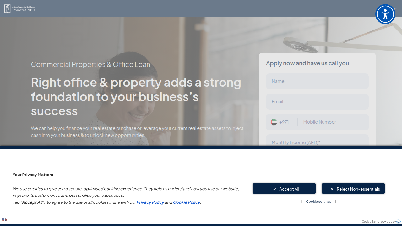 Emirates NBD offers dedicated commercial mortgage products for ready-built properties, covering up to AED 7 million with specific loan-to-value limits.