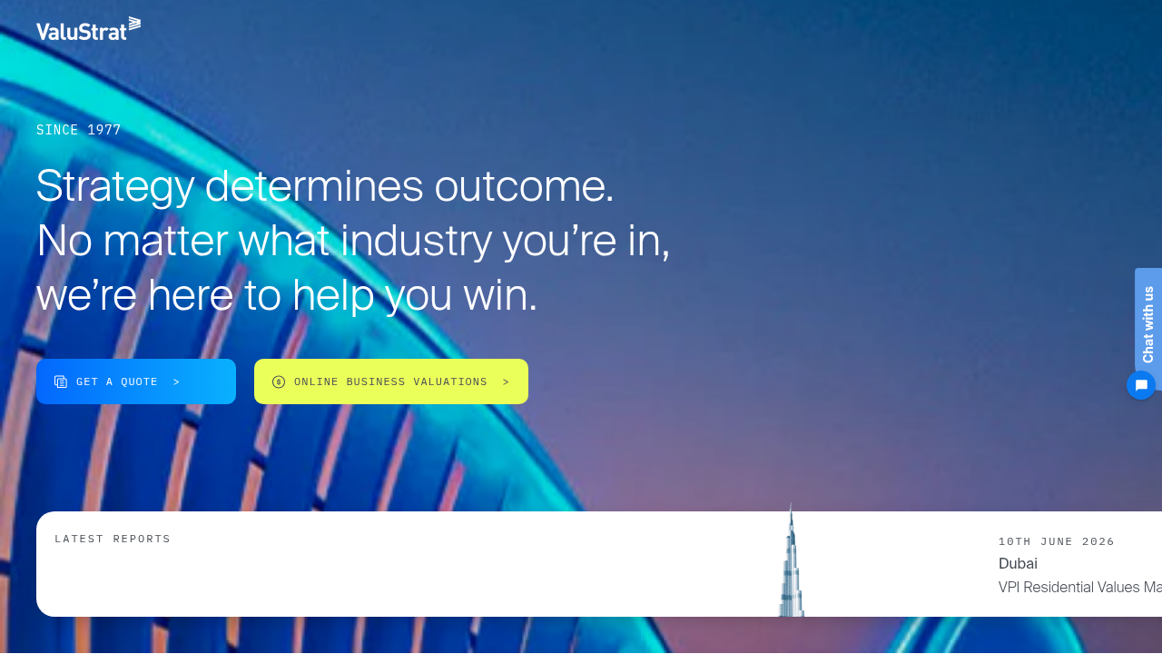 ValuStrat's homepage, a leading real estate valuation and advisory firm in the UAE.
