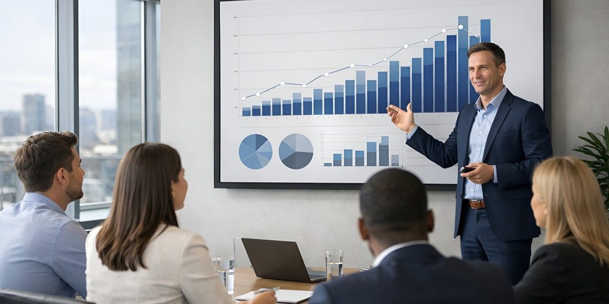 A team collaboratively analyzing market data and trends, crucial for informed decisions in a dynamic real estate market.